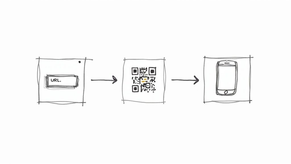 Eine Person scannt einen QR-Code auf einem Tisch mit einem Smartphone
