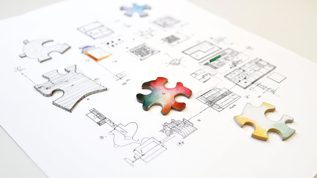 Eine Lehrkraft passt mit Schere und Stift ein Arbeitsblatt für Kinder an.