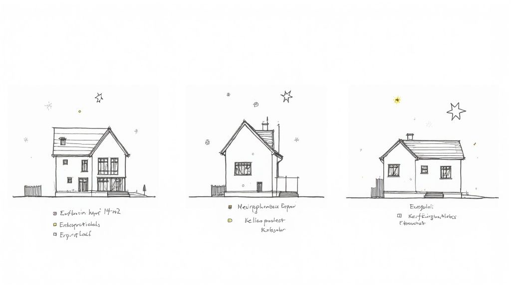 Ein Paar bespricht Baupläne mit einem Experten in einem Haus, das gerade renoviert wird