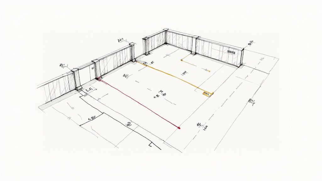 Eine Nahaufnahme von Bauplänen und einem Maßband, die die Detailplanung symbolisieren.