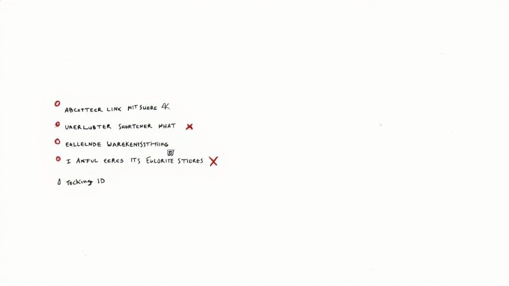 Handgeschriebene Notizen auf weißem Papier mit einer Liste von Punkten, teilweise mit roten X-Markierungen versehen.