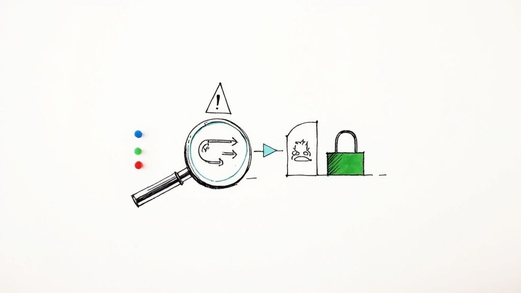 Ein Schild-Icon mit einem Häkchen in der Mitte, das Sicherheit und Schutz symbolisiert.