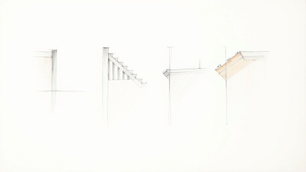 Eine Nahaufnahme eines feinen Risses, der sich diagonal über eine weiße Hauswand zieht