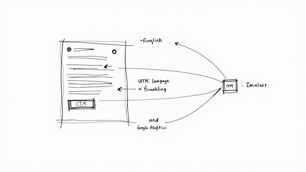 Visualisierung der Integration von E-Mail-Links, UTM-Parametern und Google Analytics mit einem CRM-System.