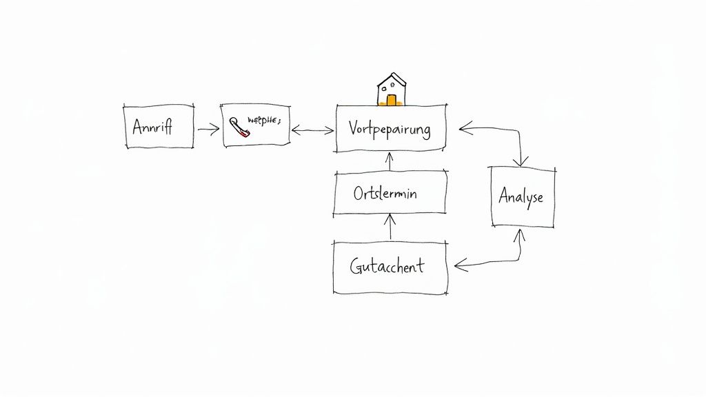Flussdiagramm zeigt den Prozess bei Bauschäden.