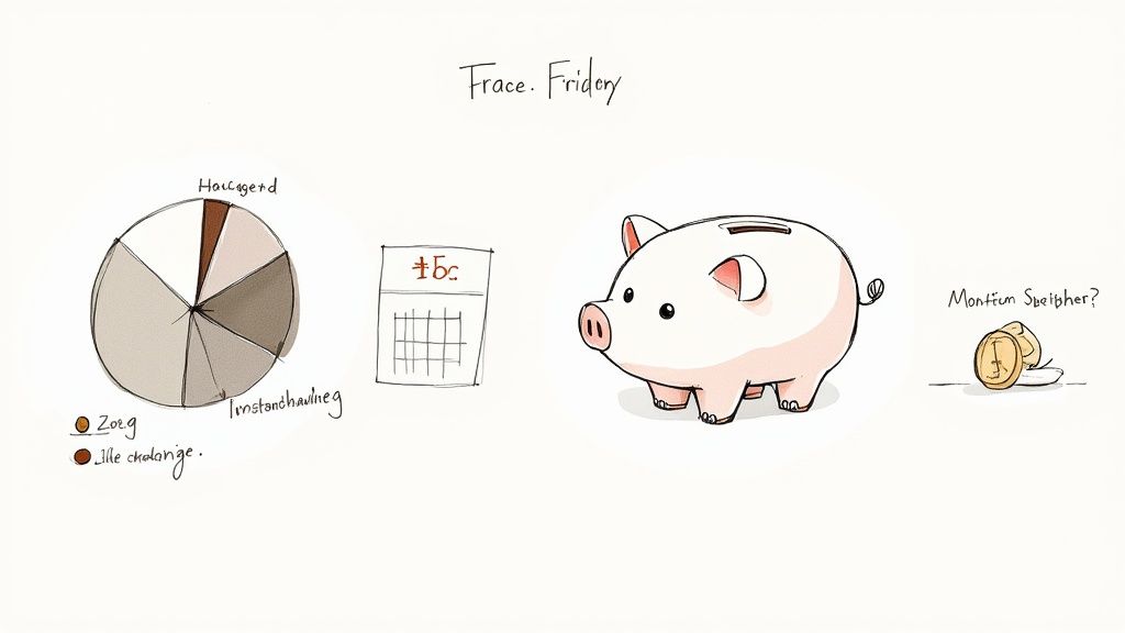 Eine Person rechnet mit einem Taschenrechner und Notizen an einem Holztisch