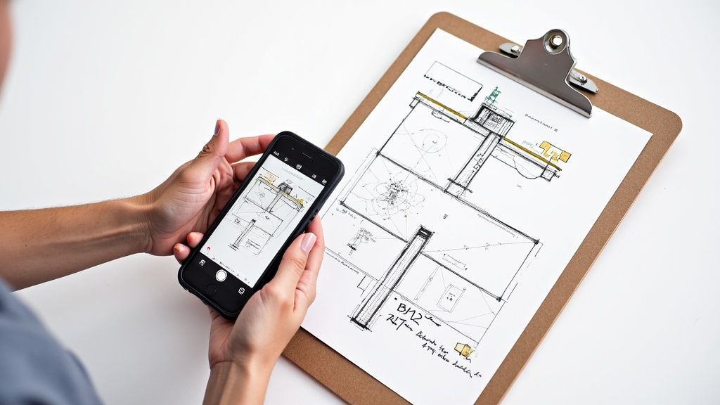 Eine Person unterschreibt ein Dokument auf einem Klemmbrett in einer Wohnung, was die rechtssichere Dokumentation von Mängeln symbolisiert.