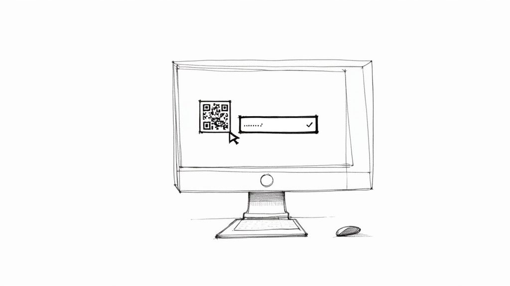 Ein Smartphone-Display zeigt den Prozess der QR-Code-Erstellung, inklusive Farbauswahl und Logo-Upload.