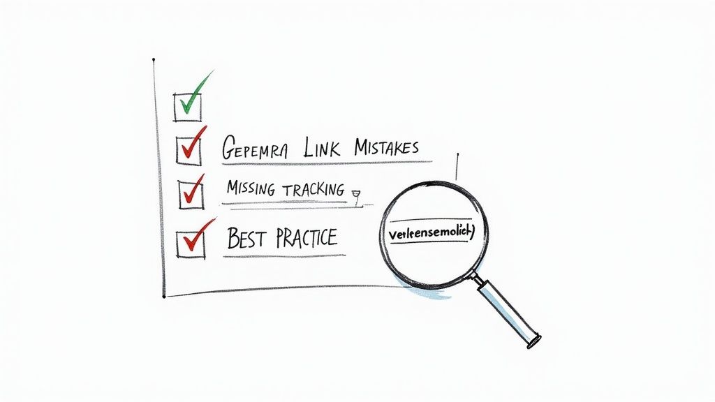 Ein Warnschild-Symbol auf einem Computermonitor, das häufige Fehler bei der URL-Erstellung symbolisiert.