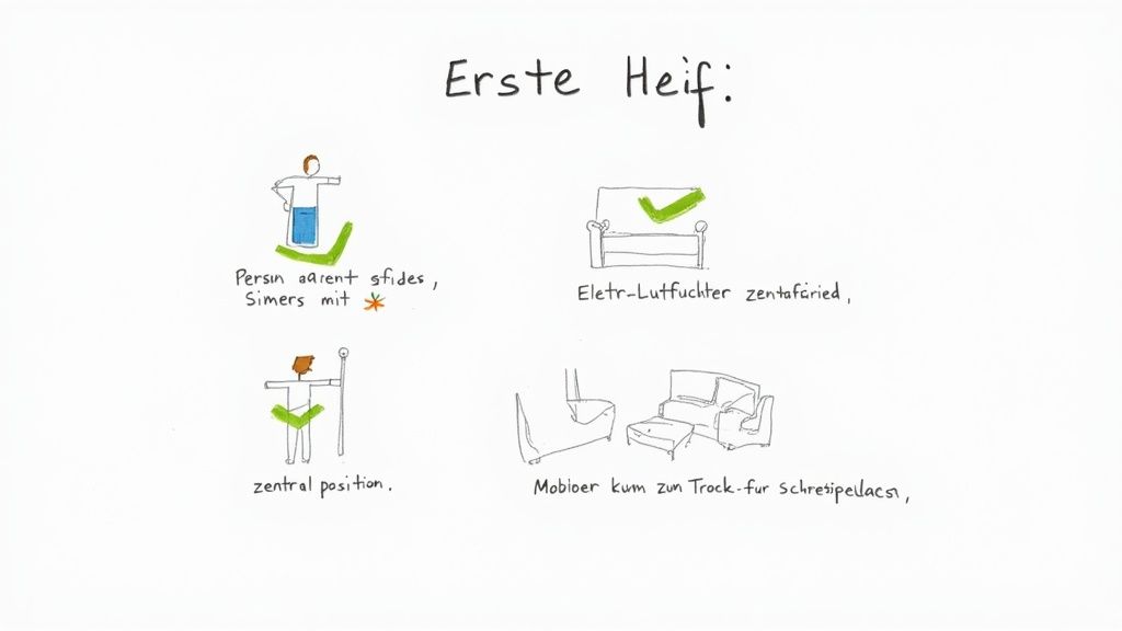 Eine Person in Schutzkleidung verwendet einen Nasssauger, um Wasser vom Kellerboden zu entfernen.