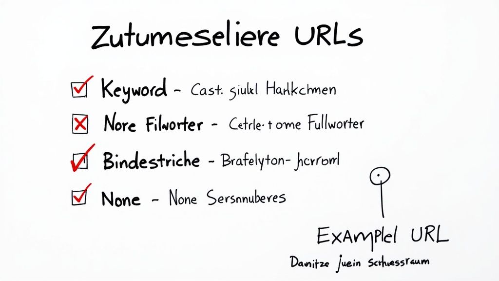 Eine Nahaufnahme einer Checkliste auf einem Klemmbrett, die die Prinzipien für die Erstellung langlebiger und effektiver Link-Namen symbolisiert.