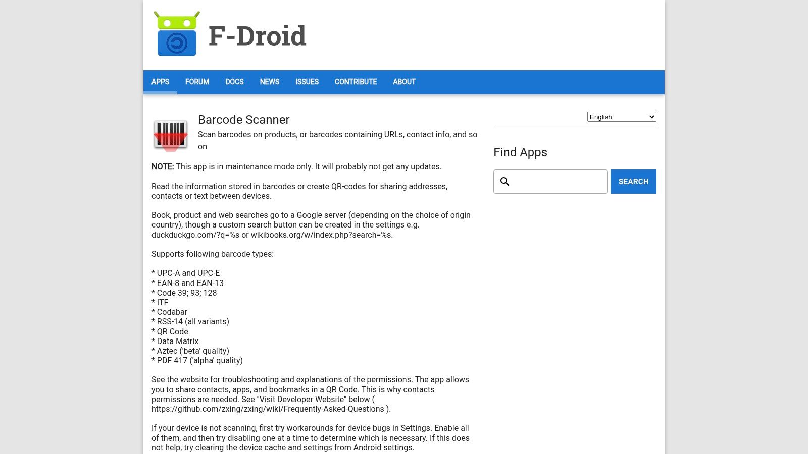 ZXing "Barcode Scanner" (F‑Droid)