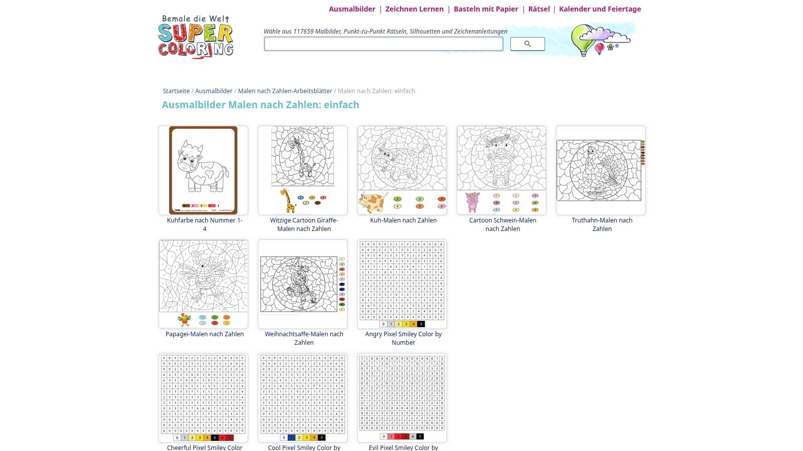 Supercoloring – Malen‑nach‑Zahlen zum Ausdrucken