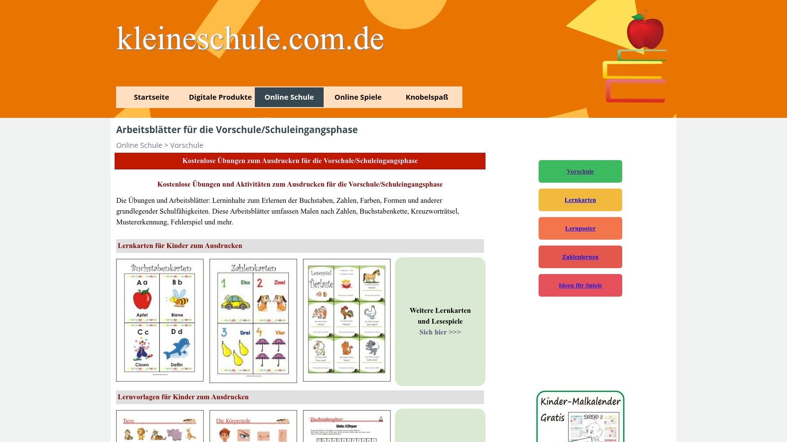 KleineSchule.com.de – Vorschule (+ Shop)