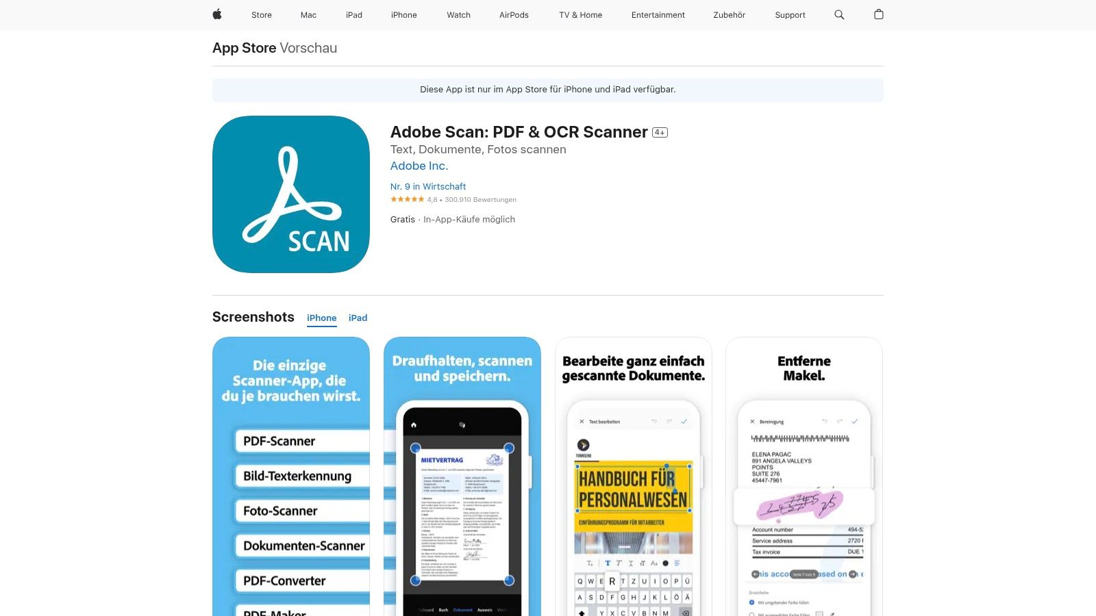Adobe Scan – PDF & OCR Scanner (App Store DE)