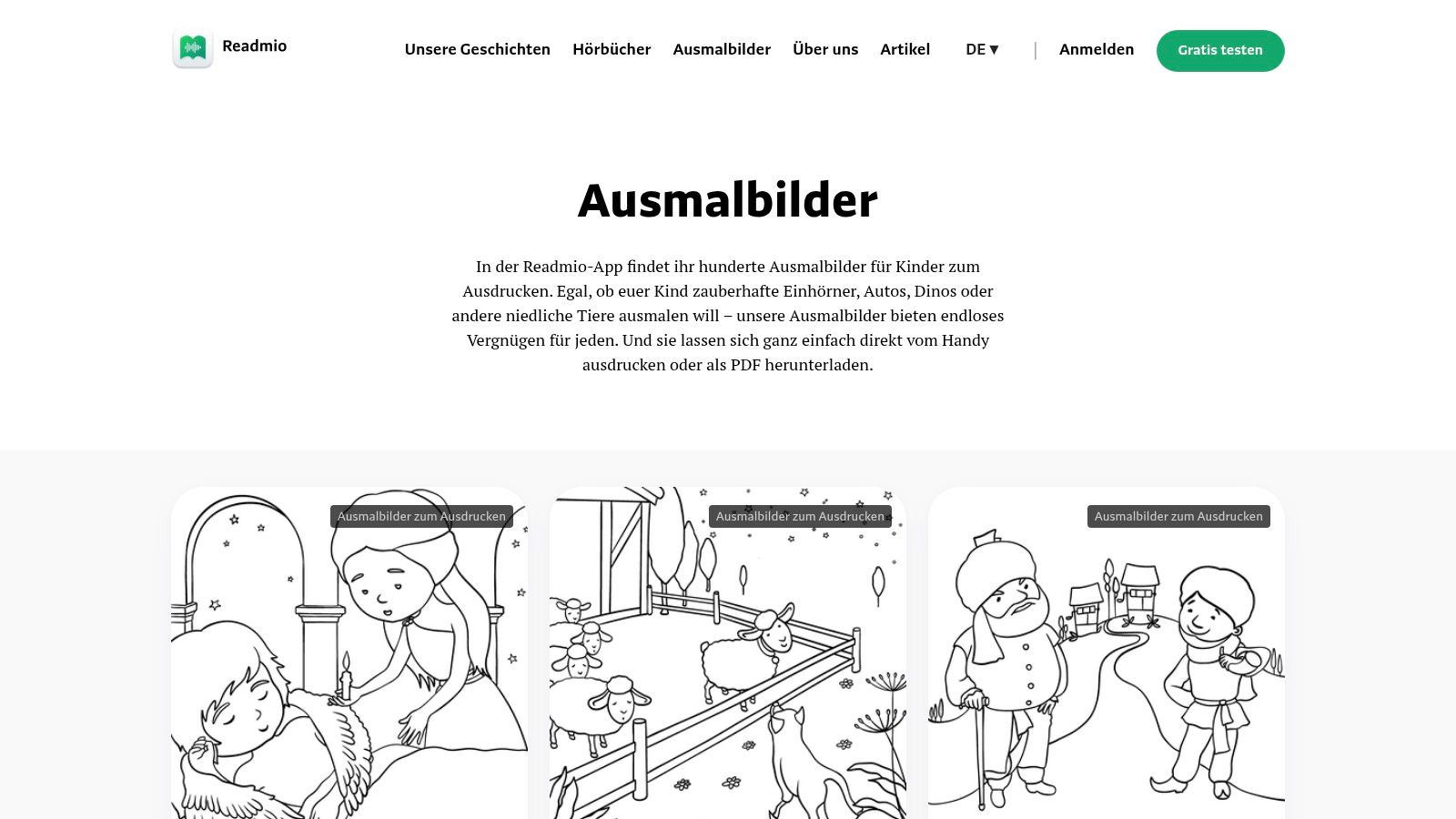 Readmio – Ausmalbilder (App‑gebunden)
