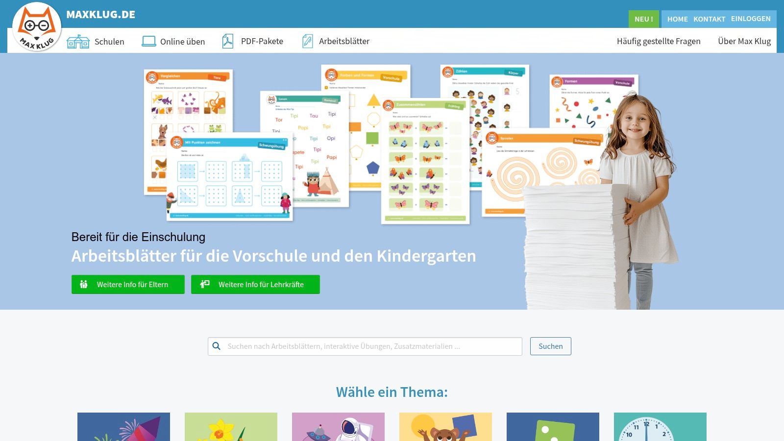 Max Klug – Arbeitsblätter Vorschule