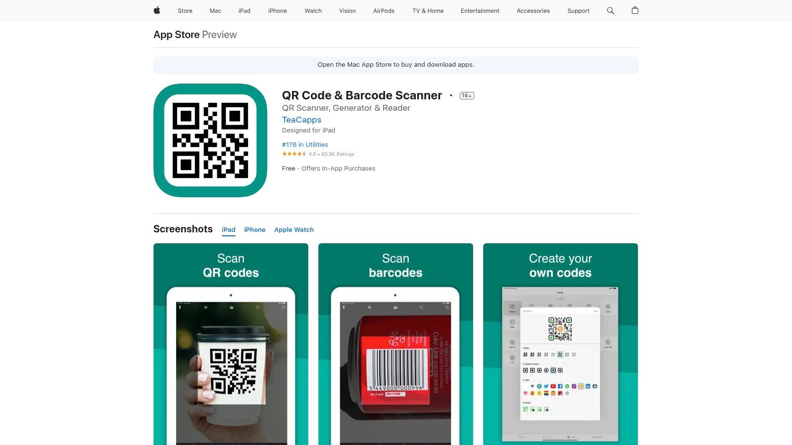 QRbot (TeaCapps) – QR/Barcode‑Scanner (App Store)
