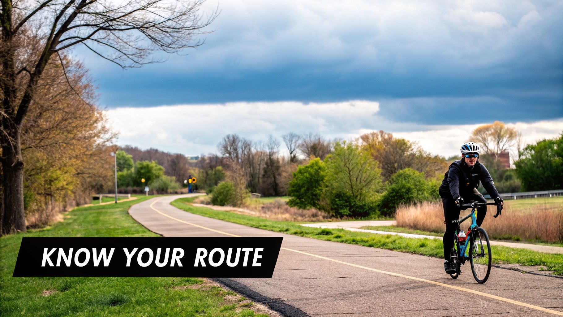 A person riding an electric bike on a paved path in a sunny, green park.