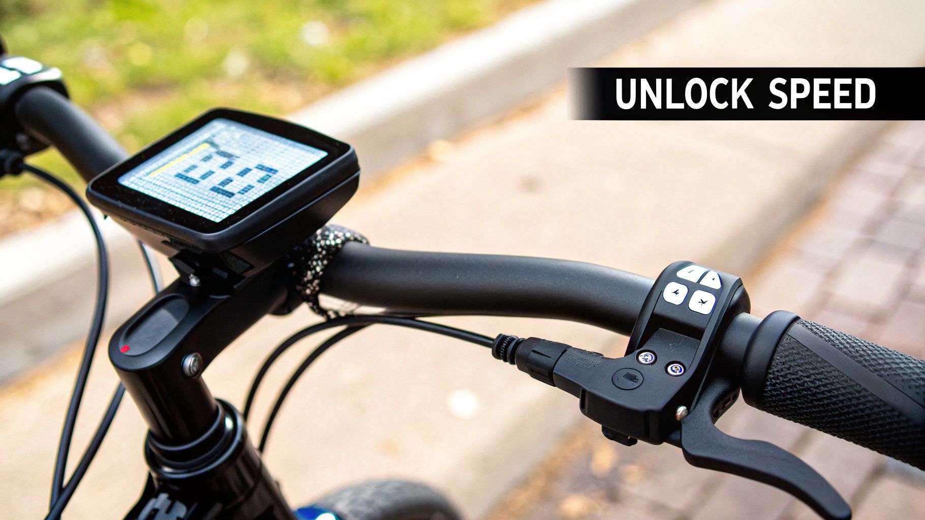 An e-bike display showing speed and battery settings