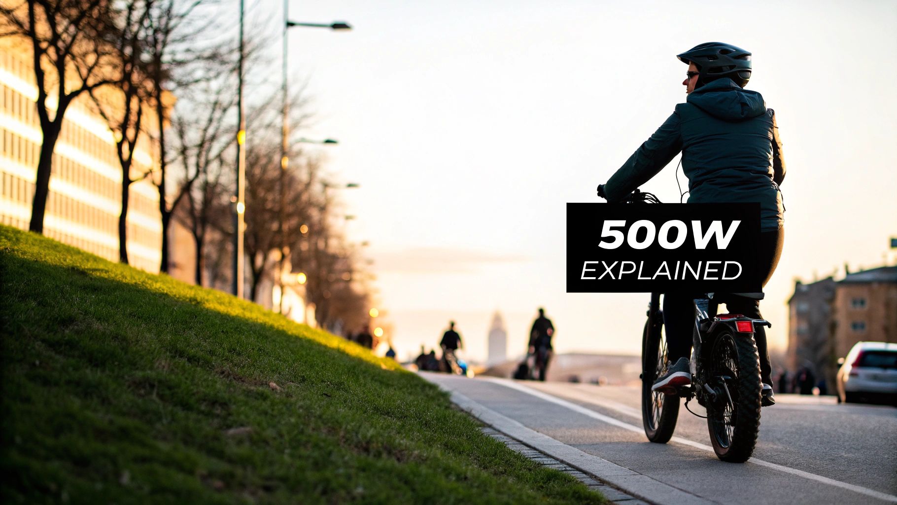 Inimene elektrijalgrattal, millel on päikeselisel teel tekst 