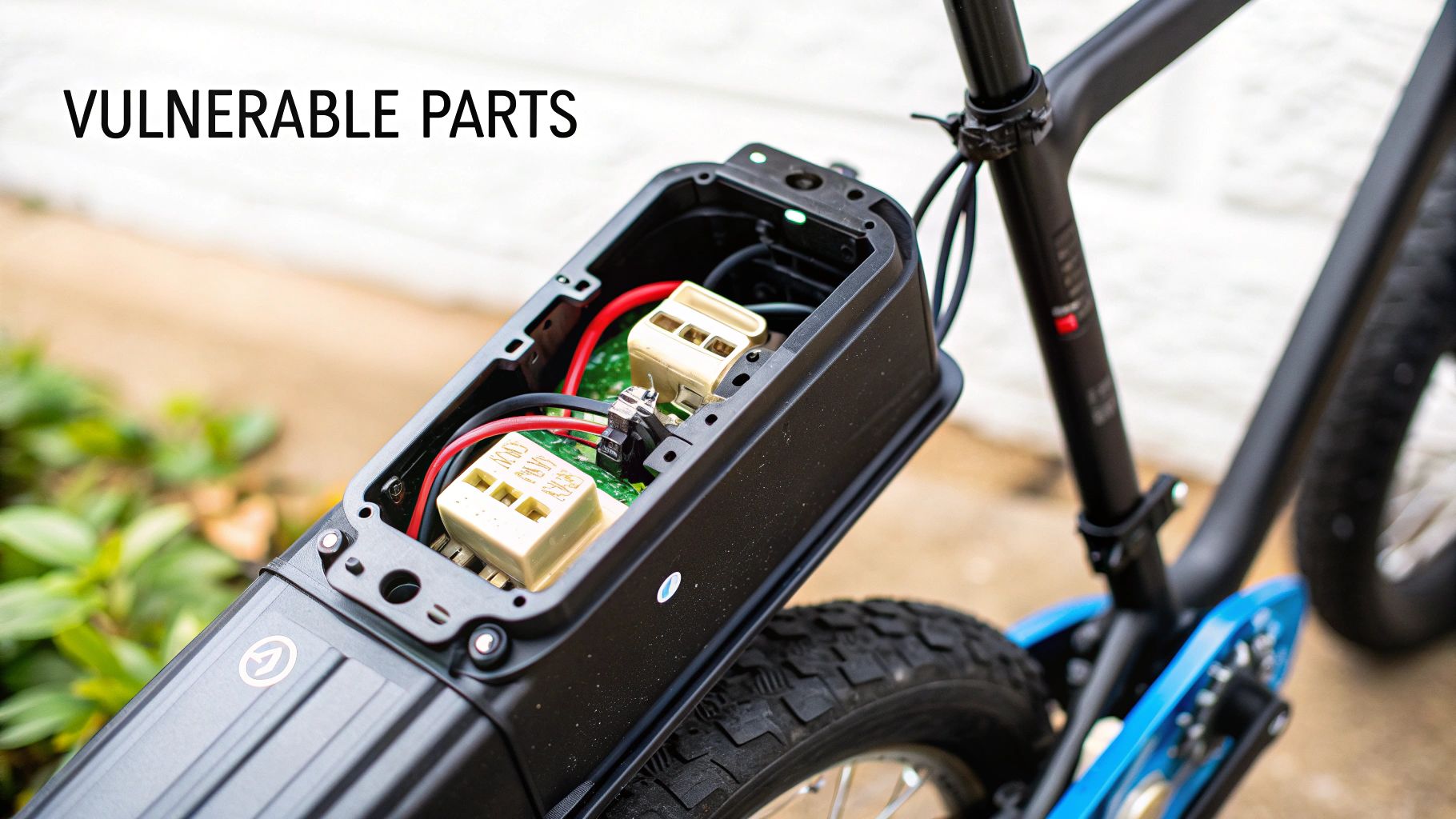 An ebike's motor and battery components highlighted