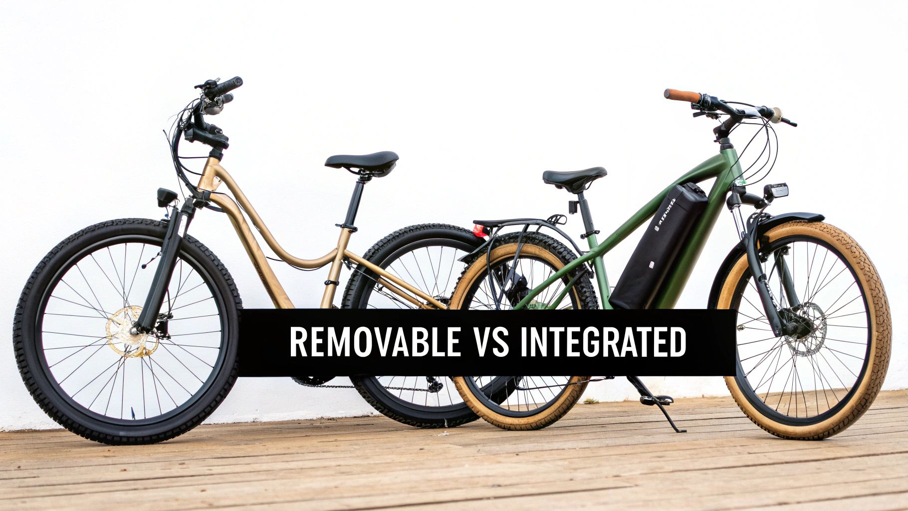 Two electric bicycles showcasing the difference between removable and integrated battery designs.