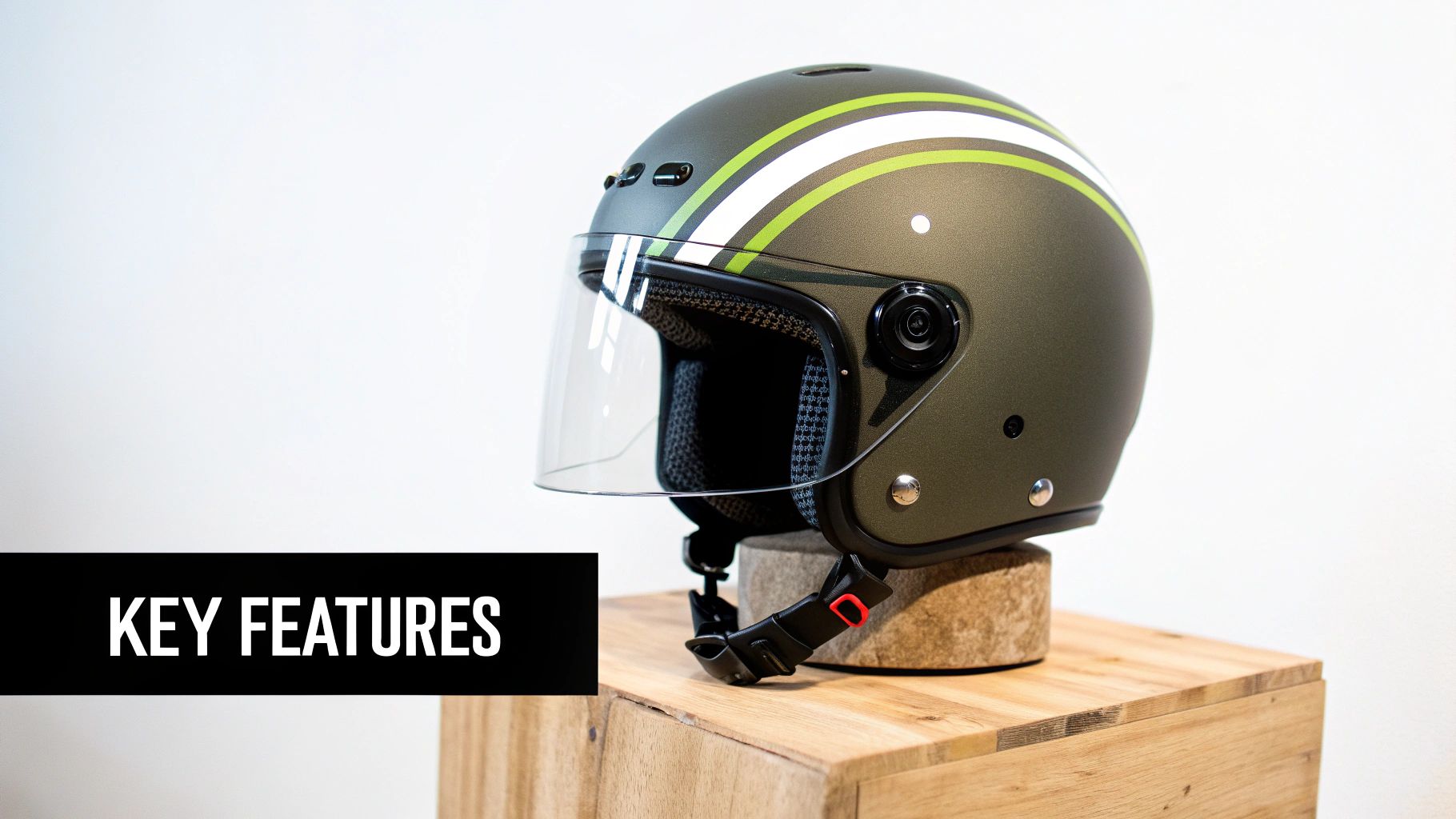 A close-up of a well-ventilated electric scooter helmet with a visor.