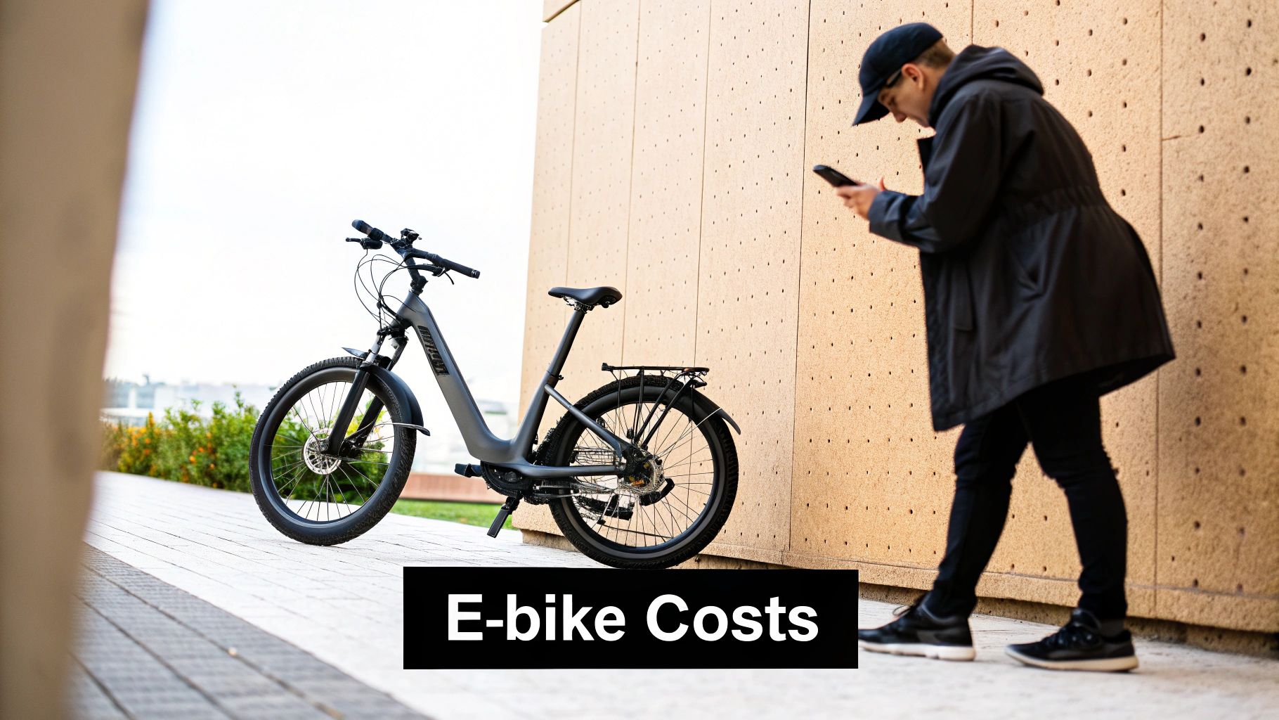 A person securing an electric bike to a bike rack in a city.