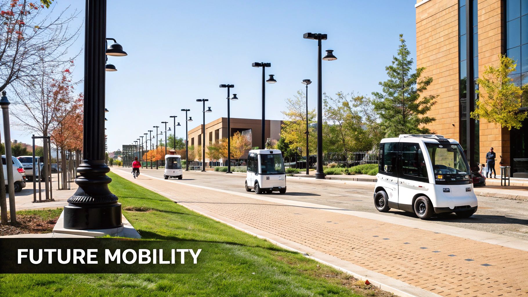 An image showing a futuristic cityscape with smart transportation systems.