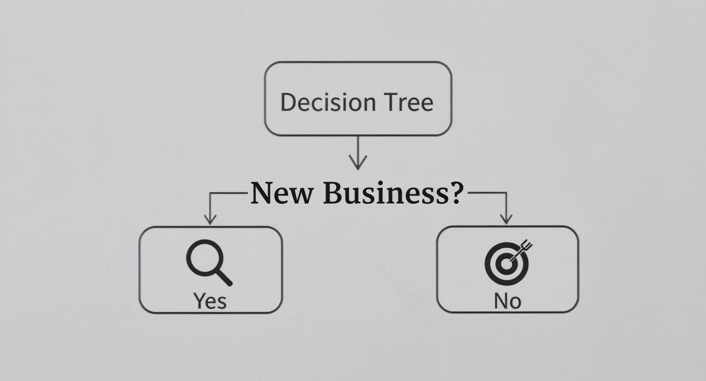 Infographic showing a decision tree for local SEO for new versus existing businesses.
