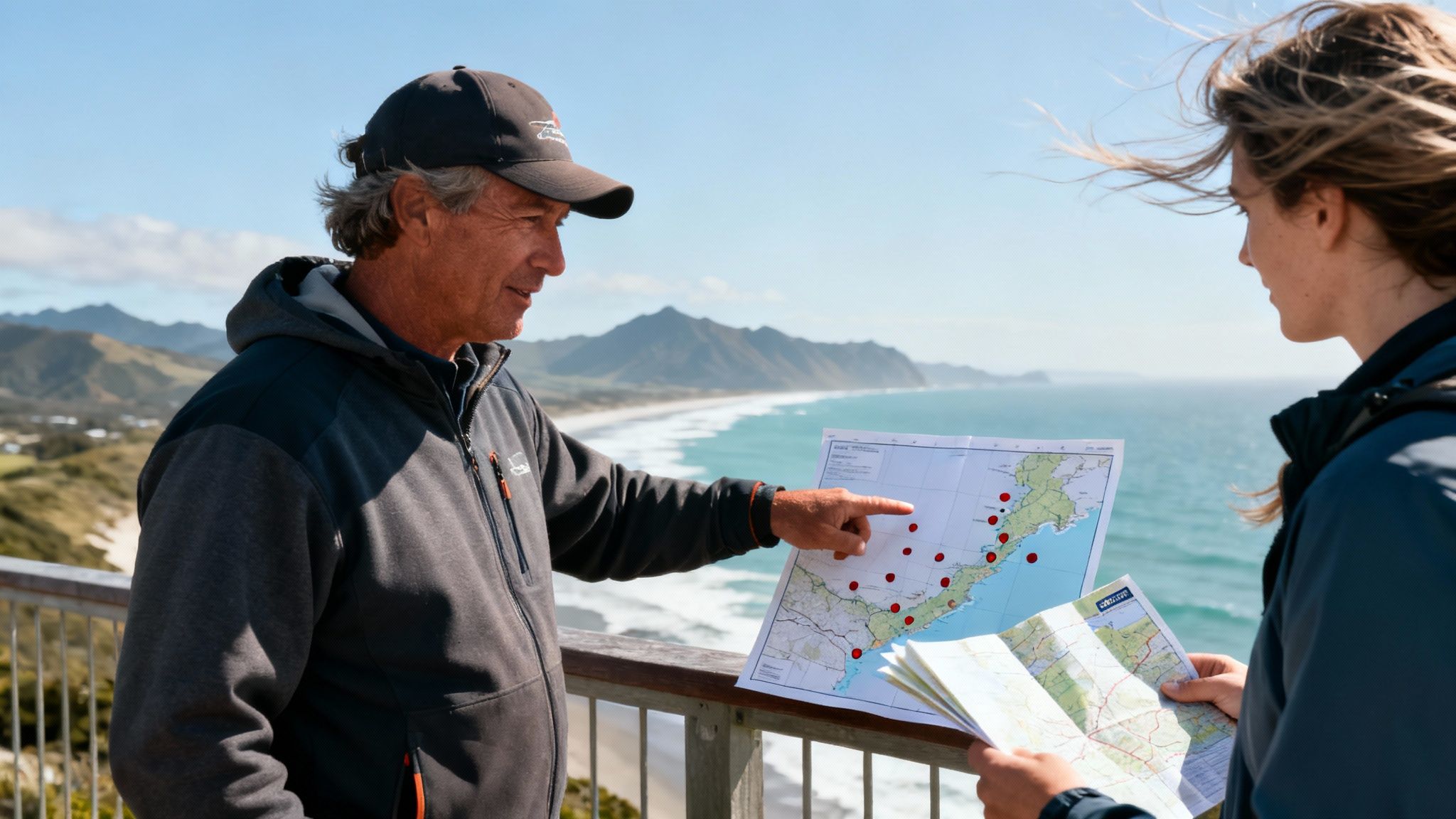 A scenic view of a New Zealand landscape with mountains and a lake, symbolizing the local NZ business environment.