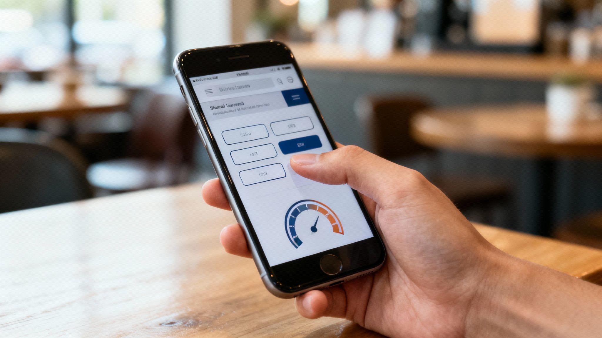 A person holding a smartphone, displaying a well-designed mobile website.