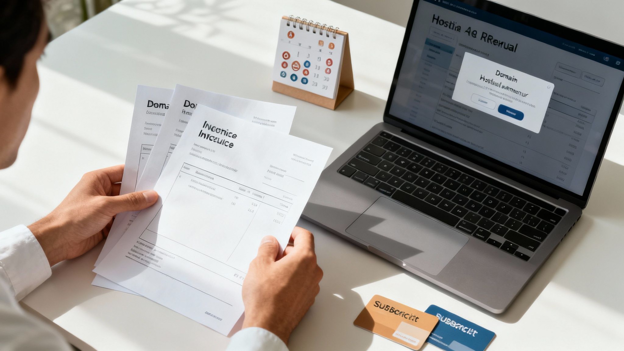 Two people sitting at a table having a discussion, representing a client choosing between a freelancer and an agency.