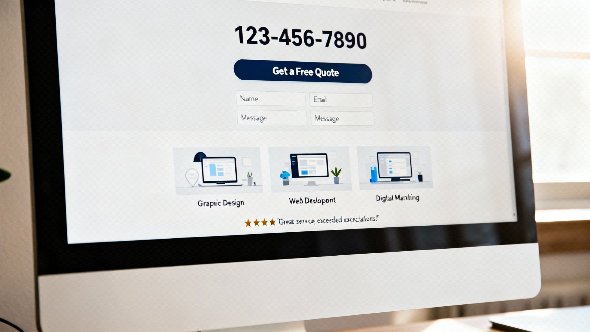 A website design mockup showing clear calls-to-action and contact information for an Auckland business.