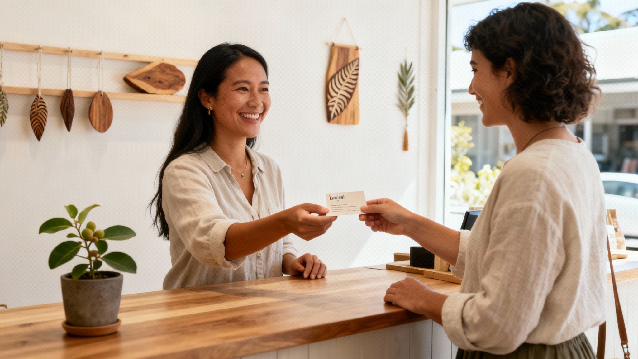 A close-up of a person's hands holding several colourful loyalty cards from various businesses.