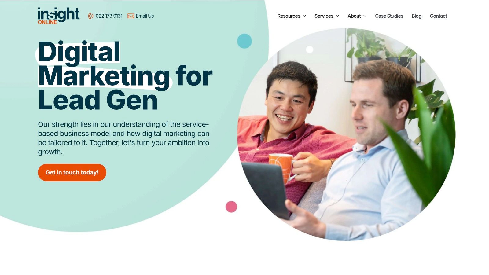 Insight Online homepage showcasing their services and client-focused approach.