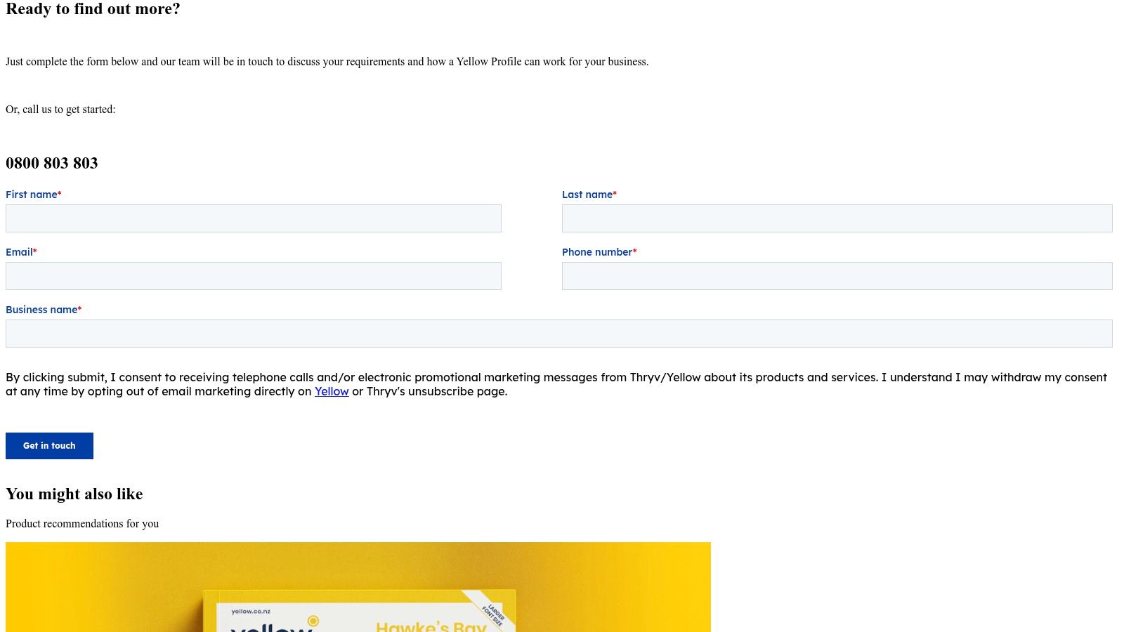 Yellow New Zealand's SEO services page interface