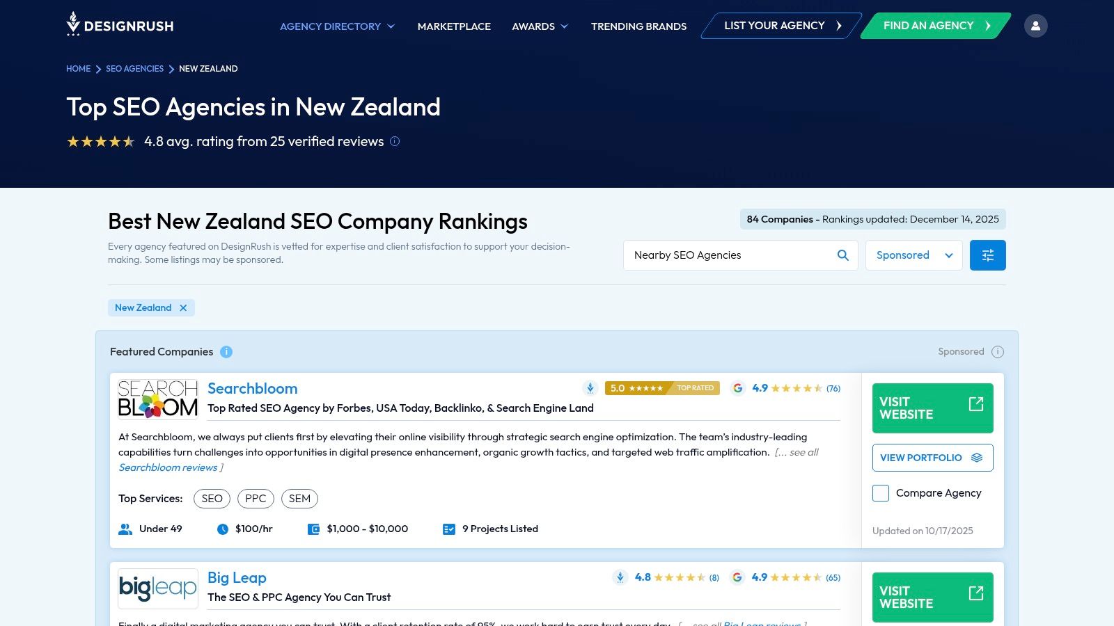 DesignRush (Top SEO Agencies in New Zealand)