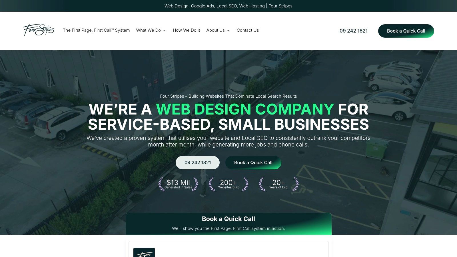 Four Stripes website homepage showcasing their focus on service-based businesses.
