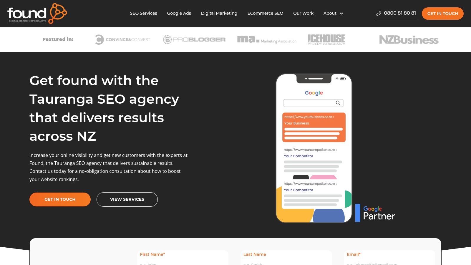 Found homepage showing their focus on SEO and Google Ads