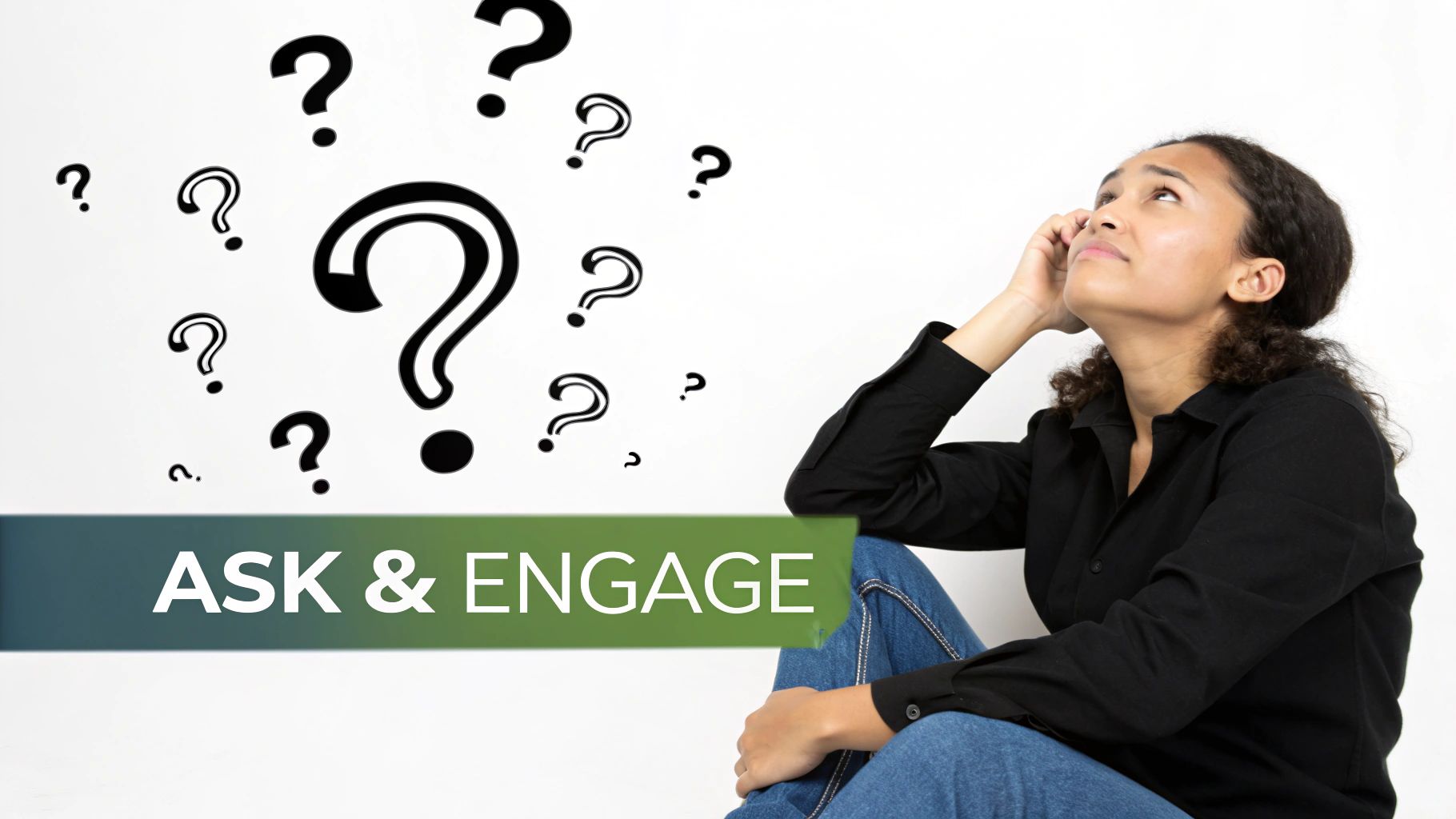 An illustration of a person holding a large question mark, symbolising the Question-Based Bio strategy.