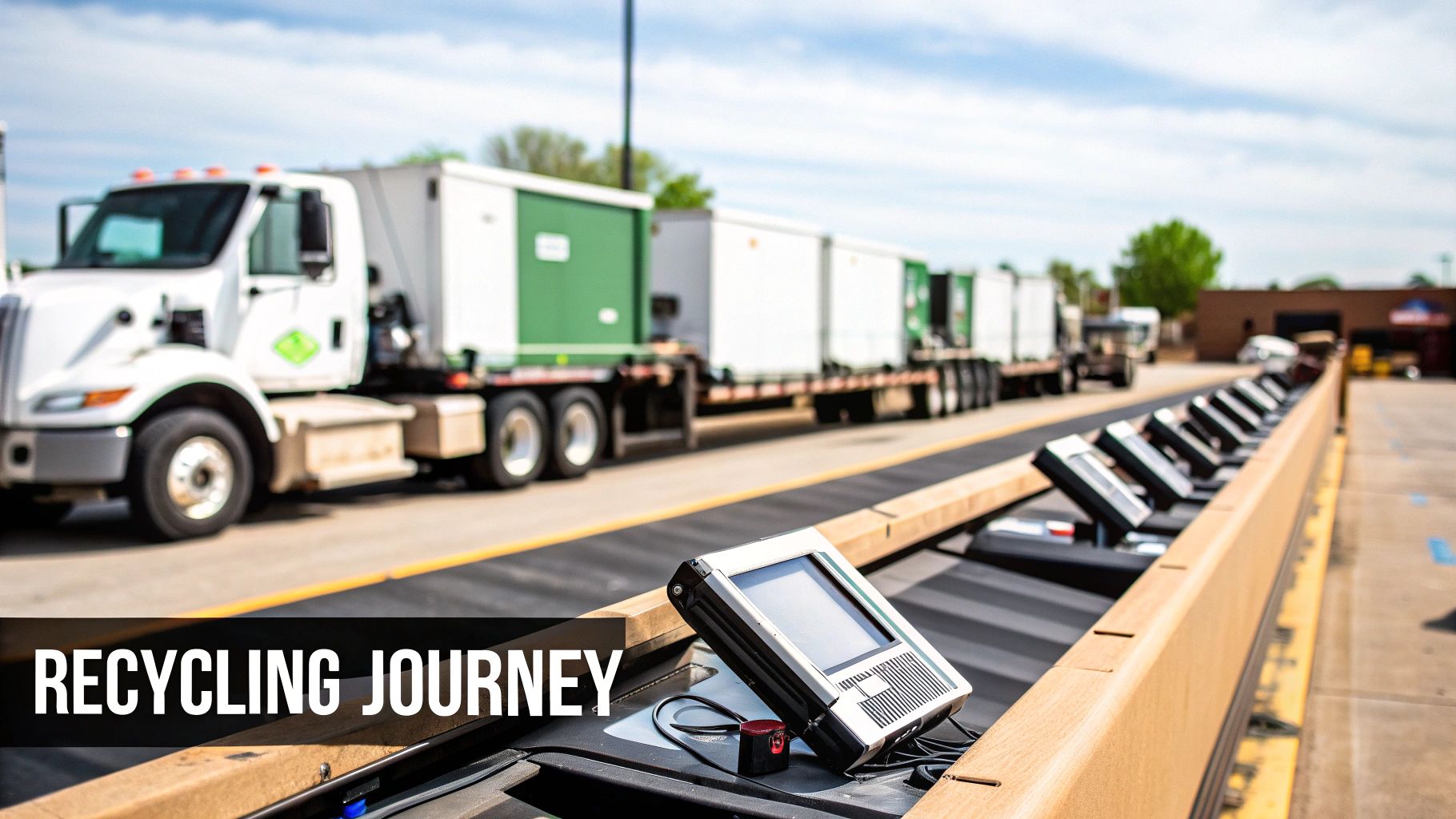 A conveyor belt with sorted electronic components moving through a recycling facility