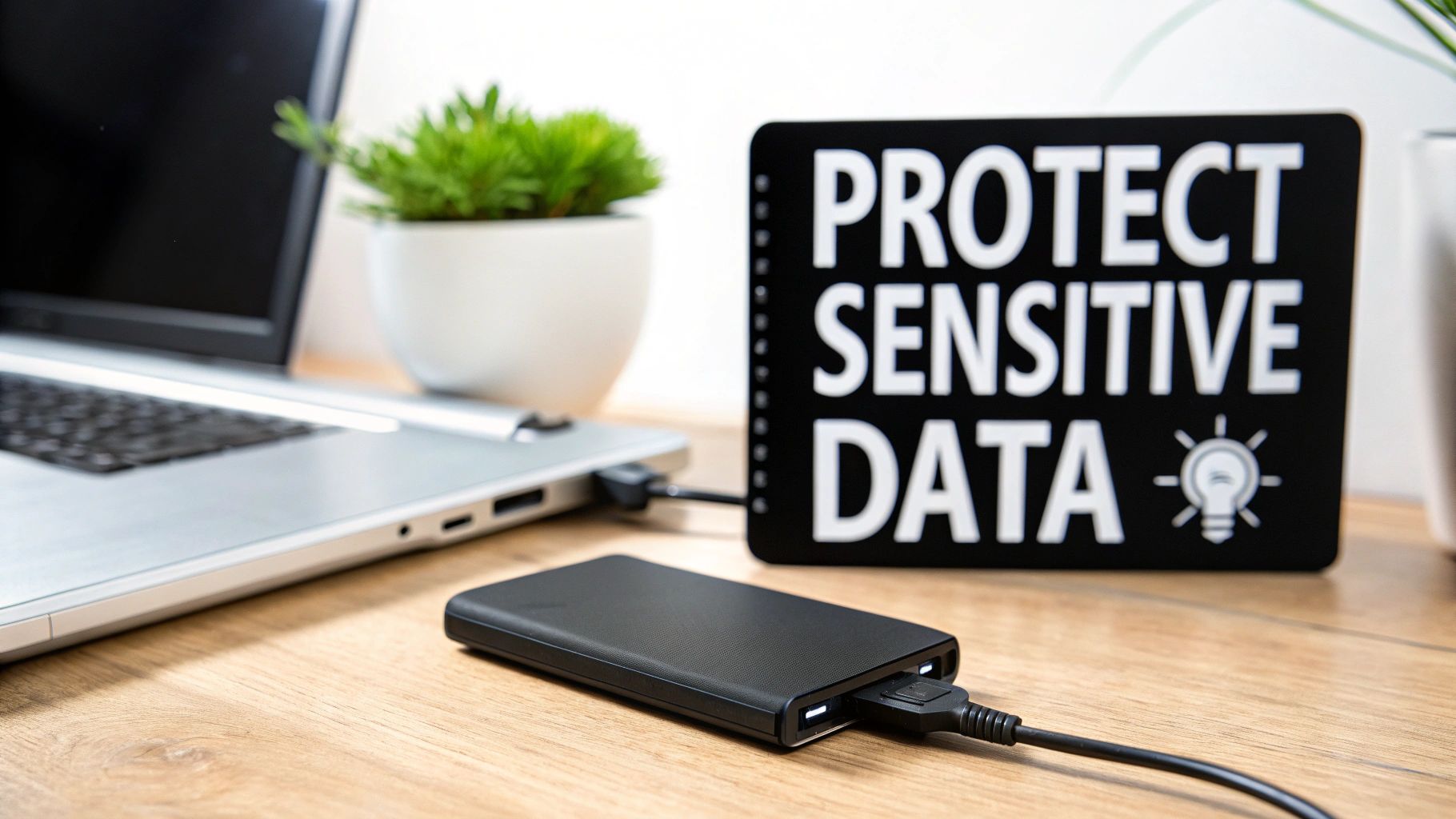 A close-up image of a person holding a hard drive with the internal components exposed.