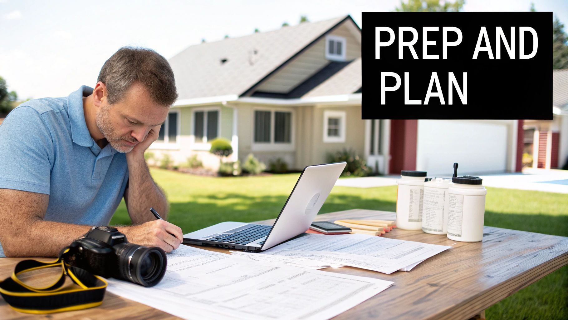 A partially disassembled above ground pool in a backyard, showing the frame and liner.