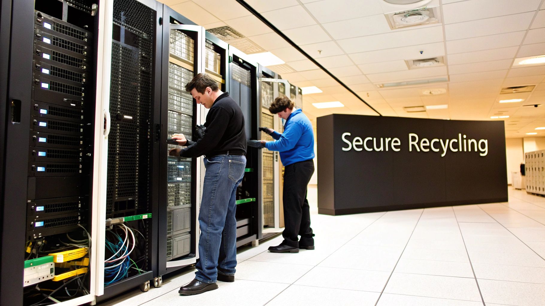 A modern, clean data center with rows of servers, highlighting the scale of IT infrastructure.