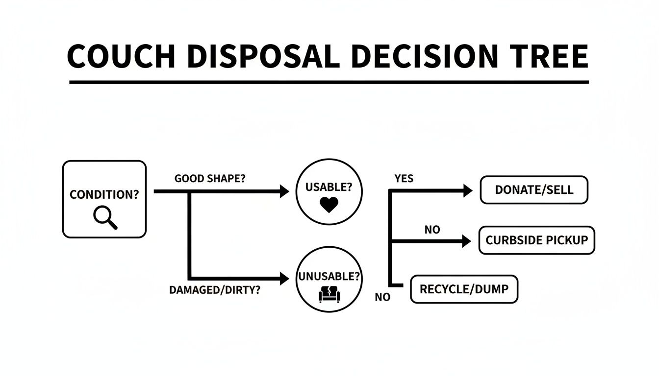 A flowchart detailing the process for disposing of a couch based on its condition and usability.