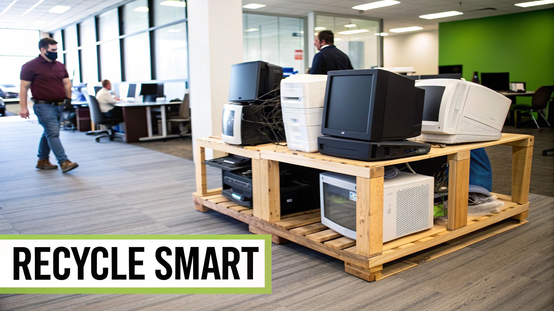 A person holds a circuit board, symbolizing the valuable materials inside IT equipment that can be recycled.