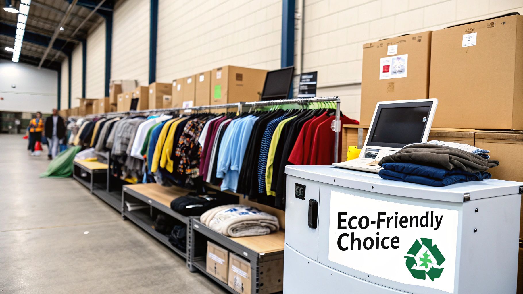 An employee in uniform sorting through recyclable materials, showcasing an eco-friendly clean out process.
