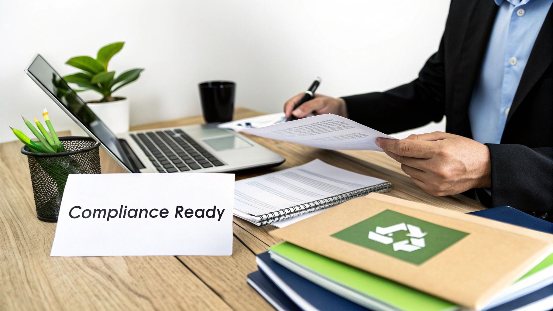 A construction worker in a yellow hard hat reviewing a clipboard on a construction site.